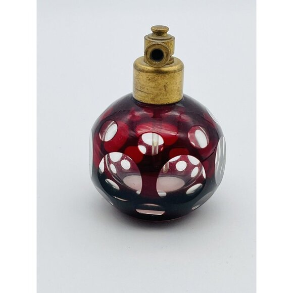Vtg Ruby Red Cut-to-Clear Crystal Perfume Bottle Glass No Atomizer - Picture 2 of 7